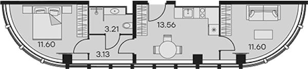 2-комнатная квартира 43.1 м², 6/15 эт., Апарт-отель «Апарт-отель 25-7 Заневский»